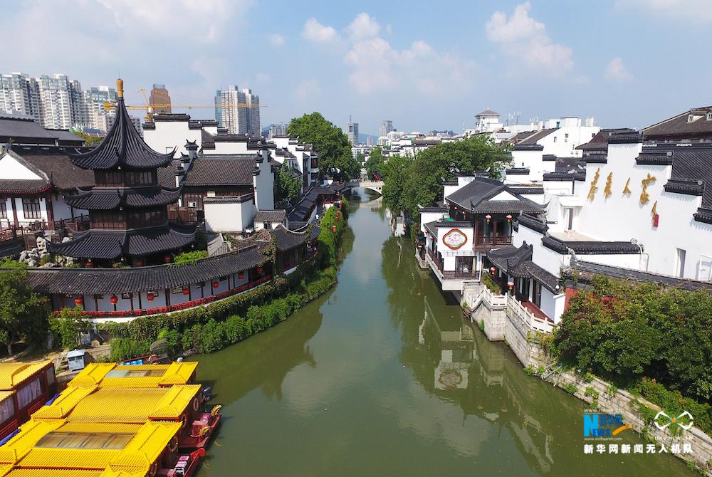 航拍浆声灯影秦淮河 领略南京六朝烟月