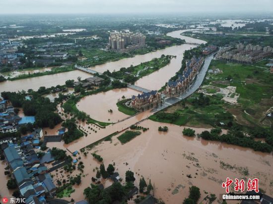 2018年7月2日,2018成都特大暴雨来袭, 蒲江县寿安镇,航拍洪水淹没村庄